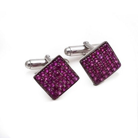 Cushion Natural Ruby Gemstone Designer Mens Cufflinks