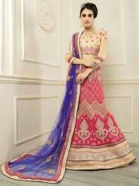 Lengha Choli - Net & Silk Fabric, Heavy Embroidery with Stone Work | Semi-Stitched Size Up to 42"
