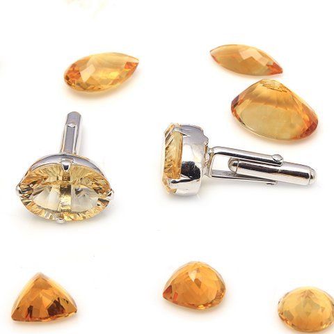 Pear Natural Golden Topaz/ Citrine Gemstone Charm Mens Cufflinks