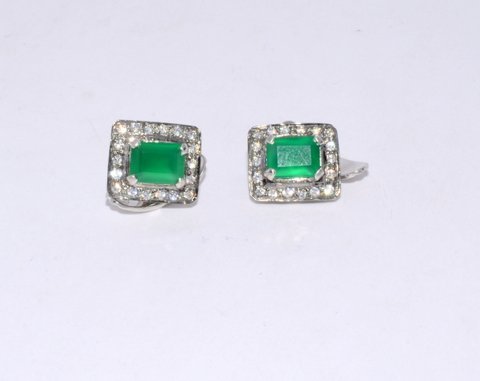 Square Natural Emerald Gemstone Men Cufflings