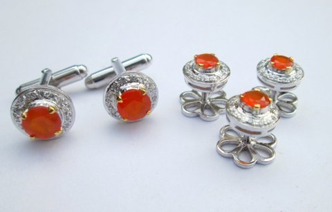 Round Natural Carnelian Gemstone Simple Mens Cufflinks