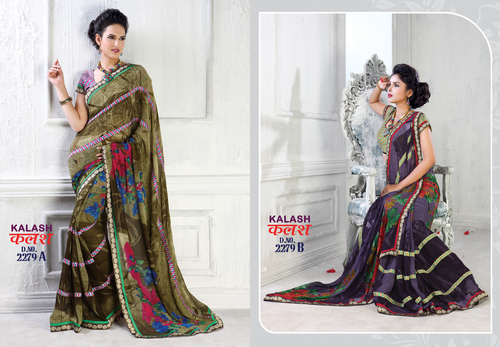 New Designer Sarees - Silk 5.5m, Multicolor, Printed | Lightweight Fabric, Fancy Border, Fancy Blouse, Matching Colors