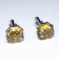 Golden Topaz Gemstone Men's Cufflinks - 925 Sterling Silver, Faceted Oval Design With Natural Stone