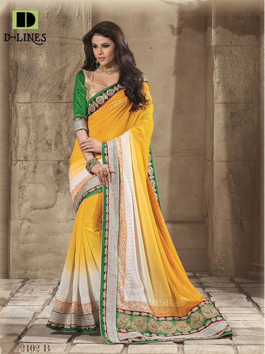 Yellow shaded Georgette Heavy Bordered Saree