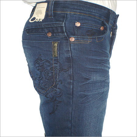 Wrinkled Denim Jeans