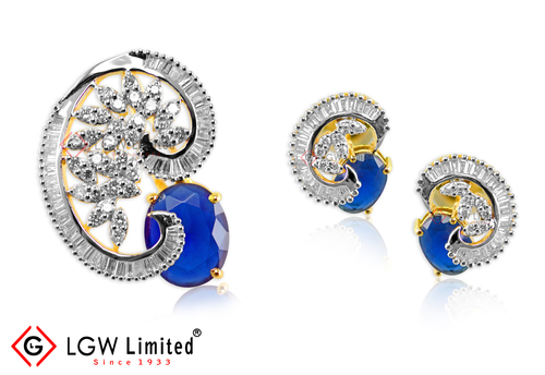 Designer Pendant Set - Cubic Zirconia & Sterling Silver, Pendant Size 20x15 mm, Earring Size 10x8 mm, Blue Color | Lightweight, Durable Quality, Elegant Design, Versatile Style