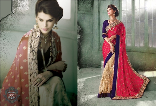 Manchali - Silk Blend, 5.5 Meters, Red | Elegant Design, Hand Embroidery, Comfortable Wear