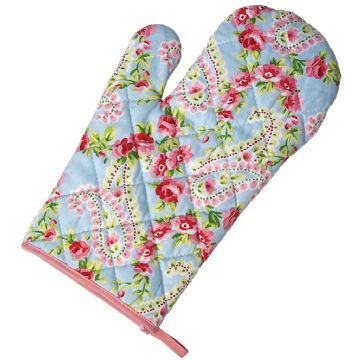 SINGLE OVEN GLOVE - Cotton, 12x8 Inches, Blue | Comfortable Grip, Durable Fabric, Floral Design, Heat Protection, Machine Washable, Quilted Design