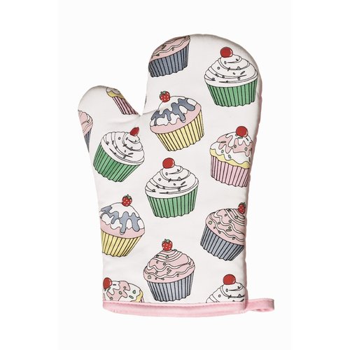 SINGLE OVEN GLOVE - Cotton & Polyester, 10x15 Inches, White | Cute Cupcake Print, Heat Protection Up to 400Â°F, Durable & Machine Washable