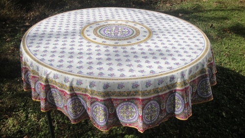 Table Cloth - Polyester Blend 150cm Diameter White Round Floral Pattern | Table Protection Easy Cleaning Durable Versatile Use