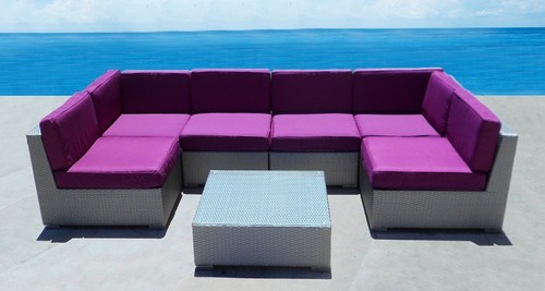 Pink Corner - Wicker/Fabric, 7ft x 7ft, Purple | Modular, Weather Resistant, Comfortable Seating, Space Saving