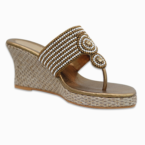 Handmade Designer Golden Sandal with Crystal
