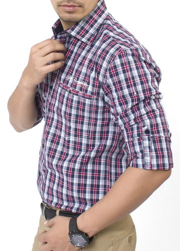 MENS SHIRT - Cotton Blend, Size M-XXL, Color Pink | Slim Fit, Point Collar, Stylish Checked Pattern, Comfortable and Durable Long Sleeve Design