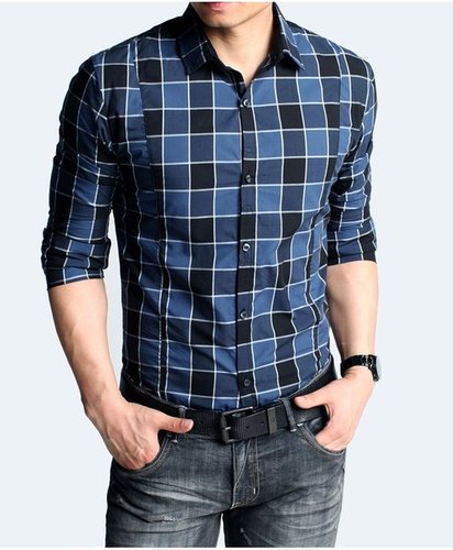 Mens Shirt - Cotton Blend S-XXL Blue | Soft Fabric Stylish Design Comfortable Fit Durable Material Easy Care Classic Look Versatile Style Regular Fit Plaid Pattern Long Sleeves