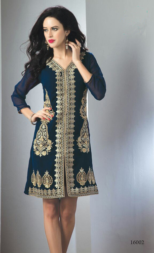 Kurtis - Georgette, XL 40, Black | Fancy Design, Dry Cleaning & Washable, Ideal for Girls in Rainy, Spring & Summer Seasons