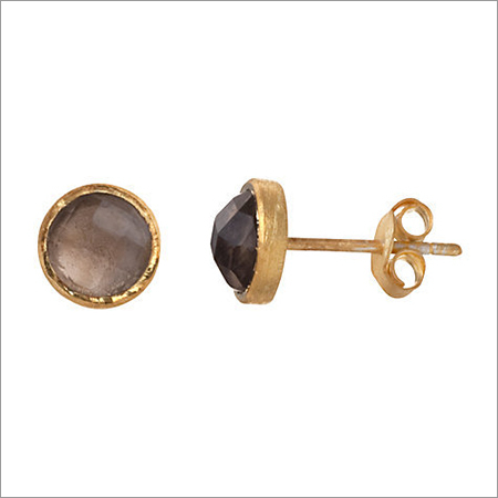 Oval Smoky Topaz Gemstone Ear Studs