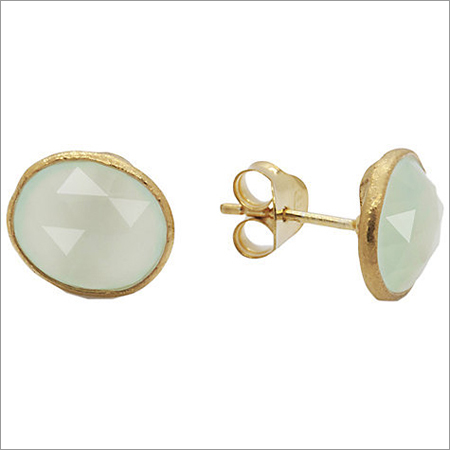 Oval Aqua Chalcedony Gemstone Studs