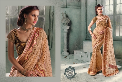 Manchali - Silk Jacquard Saree, 5.5 Meters, Beige | Elegant Design, Zari Embellishments, Soft Fabric, Comfortable Fit