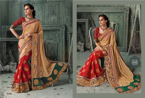 Manchali - Silk Blend, 5.5 Yards, Beige | Hand Embroidery, Elegant Design, Bright Colors, Comfortable Wear