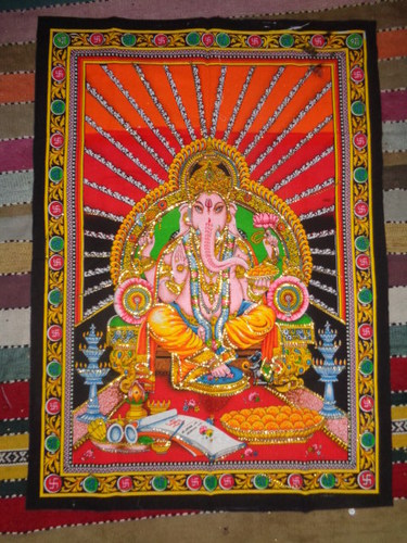 Multi Color Hindu Gods Printed Wall Tapestry From India