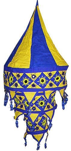 Cotton Patchwork Lamps - 16x16x35 inches Round Shape in Yellow & Blue | Hand-Painted Design with Elegant Sophisticated Finish