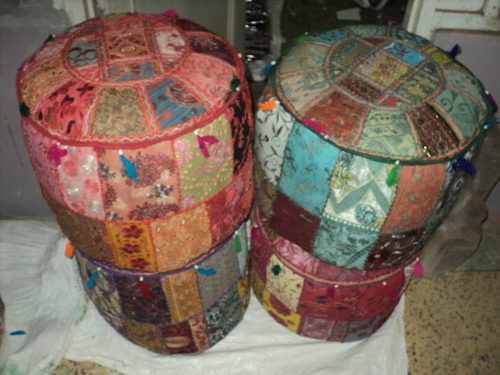 Multi Color Cotton Patchwork Puffs Ottomans From India