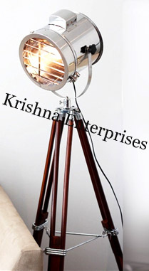 Floor Spot Light - Metal & Wood, 50-60cm Height, Nickel Finish, Adjustable Tripod Stand, 60W Spotlight