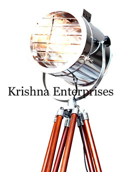 Photography Floor Search Light - Metal, Wood Tripod, Nickel Plated | Adjustable Height, Bright Light, Stylish Marine Design