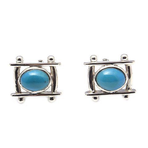 Oval Natural Turquoise Gemstone Mens Cufflinks