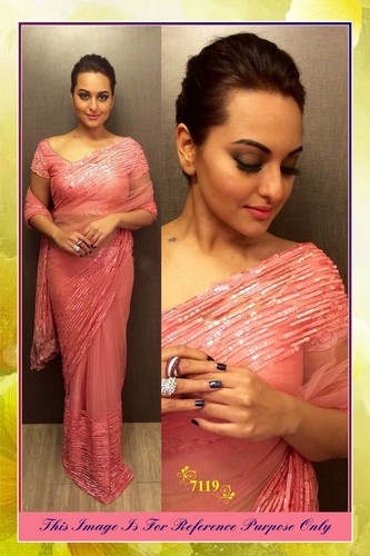 Saree - Nylon Chiffon, Size 6.30, Rose Pink | All-Season Beaded Pattern, Fancy Design, Short Sleeve, Dry Clean Only