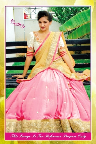 Saree - Silk Fabric Georgette, Size 6.30, Color Rose | Features: Washable, No Fade, Short Sleeves, Ethnic Indian Design in Pink, White, Yellow