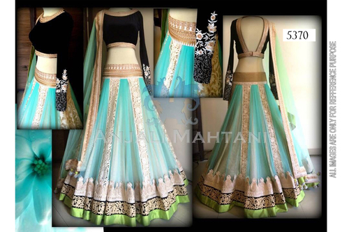 Anarkali Suit - Cotton Fabric, Blue Color, Semi Stitch, Fancy Embroidered Work | Full Sleeves, Washable, All-Season Wear