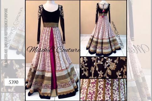 Lehanga - Georgette Fabric, Semi Stitch, Black and Maroon Colors, Embroidered Pattern | Fancy Laces, Short Sleeves, All Season, Washable