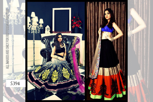 Lehanga - Semi Stitch Red & Black Fabric, Embroidered with Fancy Laces | Sleeveless, Washable, All Season, No Fade, Dry Clean Recommended