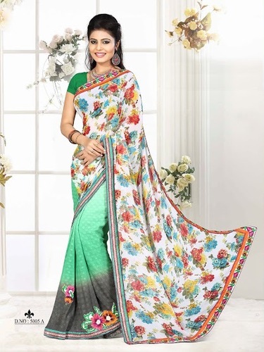 weightless georgtte print work sarees