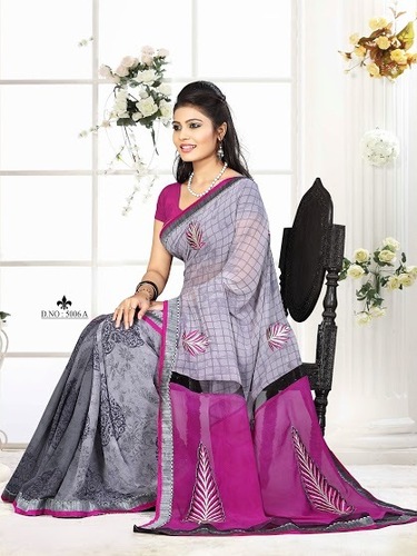 weightless & georgtte print saree