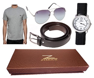 Gift Online Shop - Leather Belt, Stainless Steel Watch, Cotton T-Shirt, Plastic Sunglasses, 30x20x5 cm Box | Stylish Gift Set, Perfect Packaging, Wide Selection, Convenient Shopping