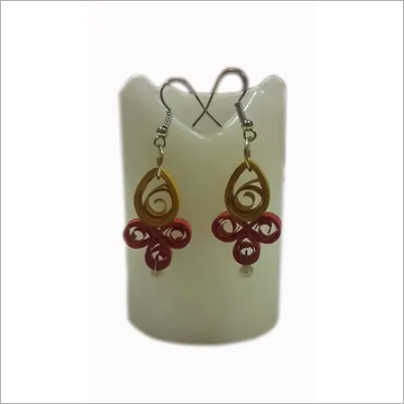 Jewellery - Paper, 2x1 cm, Red | Handcrafted Lightweight Dangle Earrings with Hook Closure