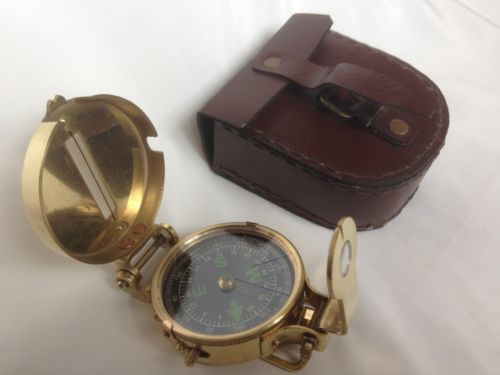 Solid Brass Nautical British Military Lensatic Pocket Compass with Leather case