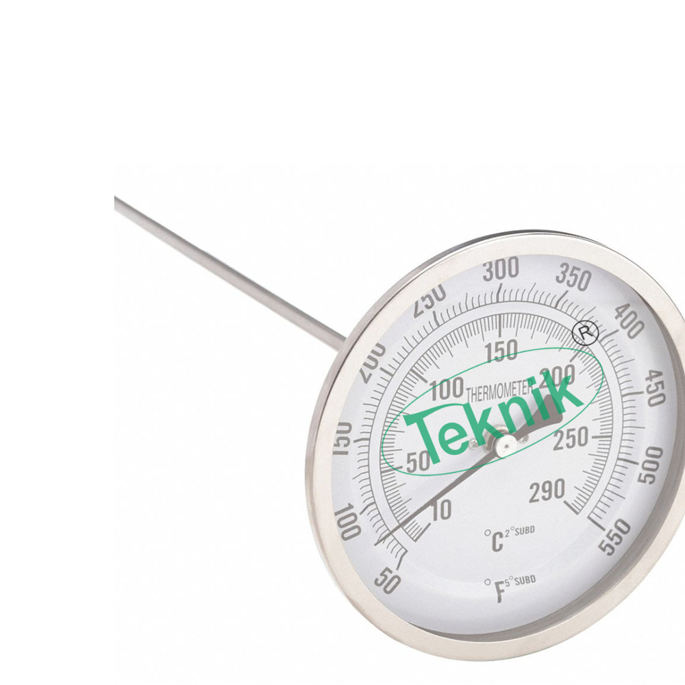 Dial Thermometer with Rod in Center - 5" Face Diameter, Stainless Steel Construction, Range 50 to 550 F, 9" Stem Length, 1/2" NPT Fitting | Ideal for Soil Testing Equipments