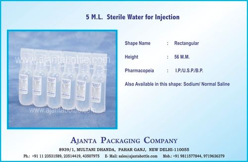 Plastic 5 M.L.  Sterile Water For Injection