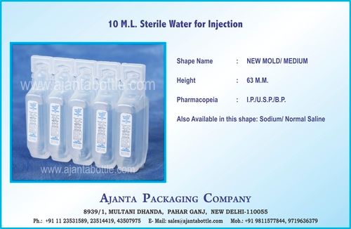 10 M.L. Sterile Water For Injection Hardness: Soft