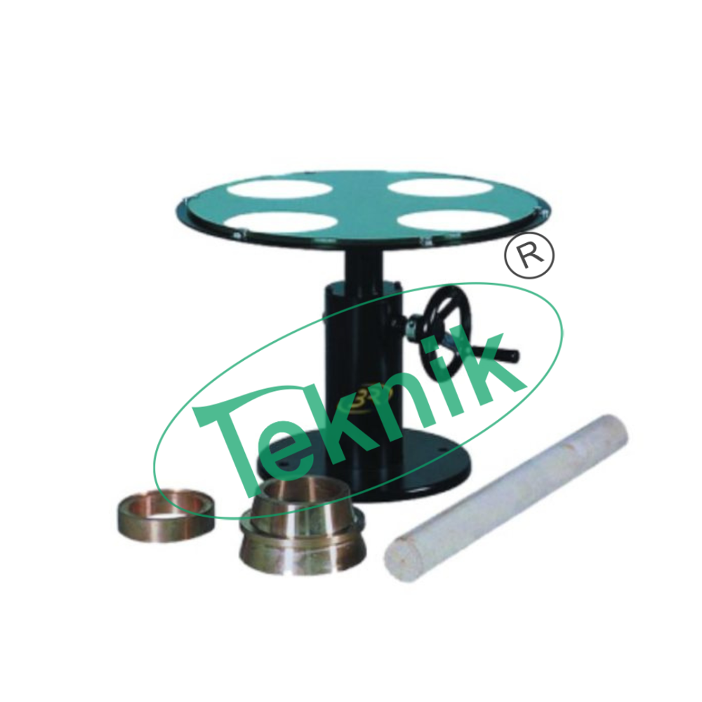 Flow Table Hand Operated Steel Top - Steel, 300x290x300 mm, 20 Kg | Ideal for Soil Testing, Features Circular Glass Table With Conical Mould Engraving, Tripod Base With Crank Throw