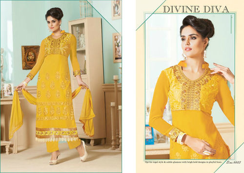 Designer Yellow Salwar Kameez Semi Stitched Suit 6603