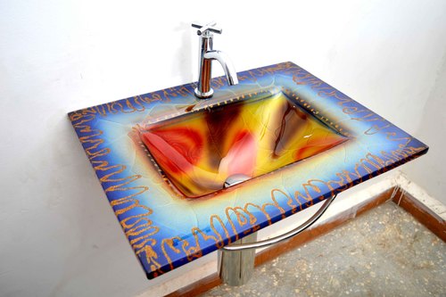 Multi Colored Glass Wash Basin Set