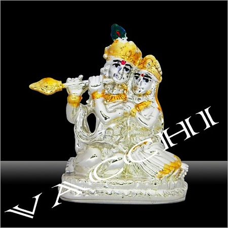 Silver Plated Radha Krishan - 3 Inches, Silver Plated, Elegant Design, Intricate Details