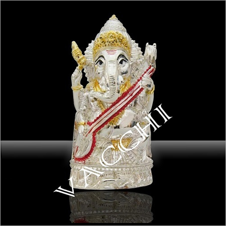 Silver Plated Sitar Ganesha - 4 Inches, Silver Plated | Intricate Details, Elegant Design, Spiritual Significance
