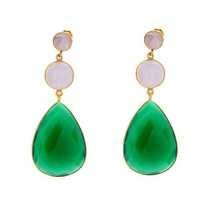 Milky White & Green Topaz gemstone dangle earrings 