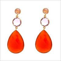 Orange Chalcedony & Pink Quartz Gemstone Earrings