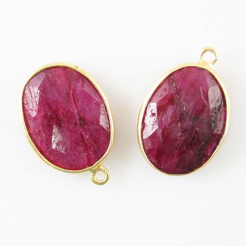 Oval Dyed Ruby Gemstone Connector